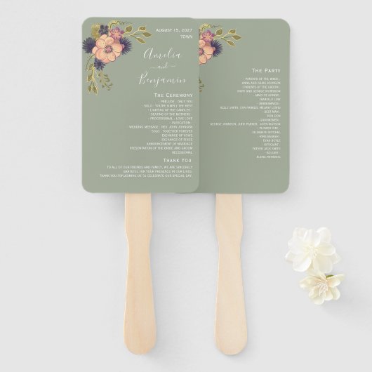 Sage Green Wedding Program Hand Fan Fächer (Vorne und Hinten)