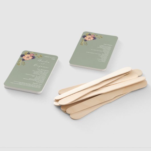 Sage Green Wedding Program Hand Fan Fächer (Non-assembled)