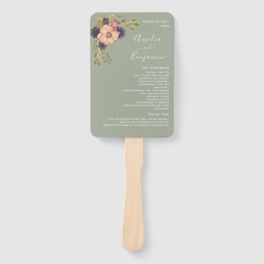 Sage Green Wedding Program Hand Fan Fächer (Vorderseite)