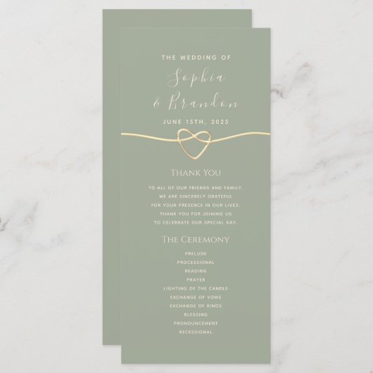 Sage Green Wedding Programm (Vorne/Hinten)