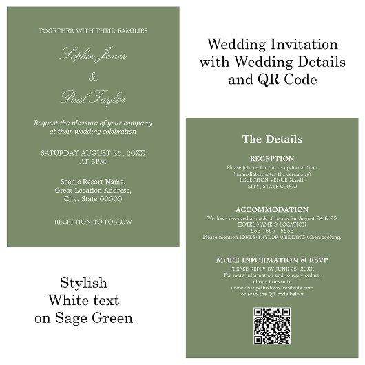 Sage Green Wedding QR Code UAWG Einladung
