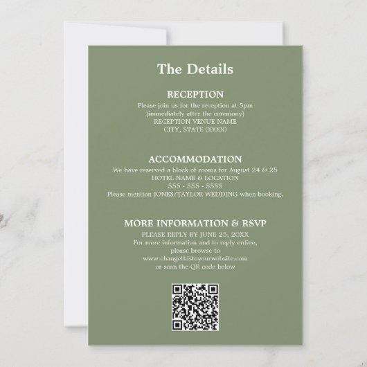 Sage Green Wedding QR Code UAWG Einladung (Rückseite)