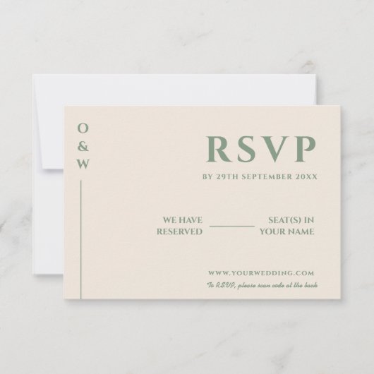 Sage Green Wedding QR Code UAWG RSVP Karte (Vorderseite)