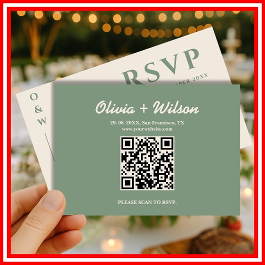 Sage Green Wedding QR Code UAWG RSVP Karte