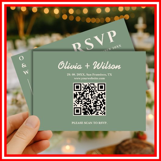Sage Green Wedding QR Code UAWG RSVP Karte