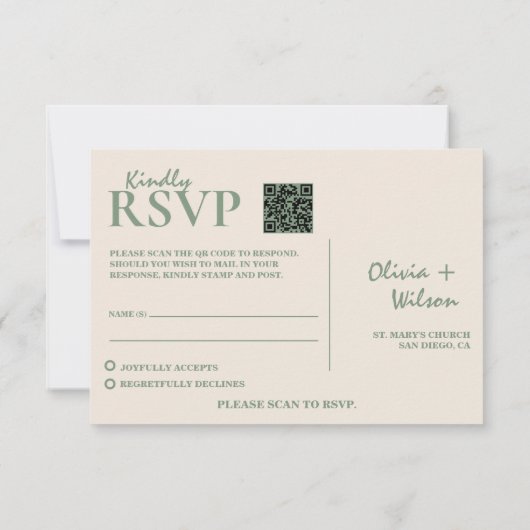Sage Green Wedding QR Code UAWG RSVP Karte (Rückseite)