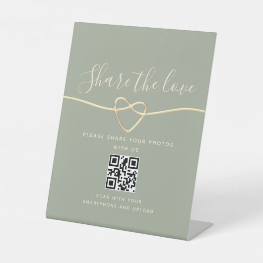 Sage Green Wedding QR Codezeichen - Teilen Sie die Sockelschild (Vorderseite)