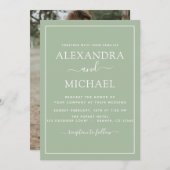 Sage Green Wedding Romantic Foto Einladung (Vorne/Hinten)