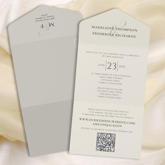 Sage Green Wedding RSVP QR Code All In One Einladung