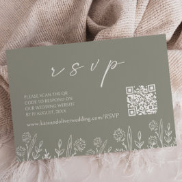 Sage Green Wedding RSVP | QR-Code-Umschließungskar Mitteilungskarte