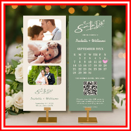 Sage Green Wedding Save the Date Calendar QR Code