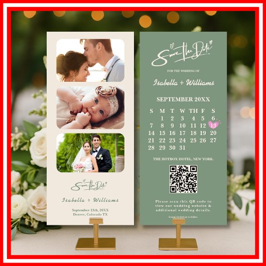 Sage Green Wedding Save the Date Calendar QR Code