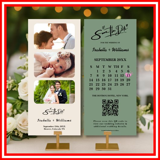Sage Green Wedding Save the Date Calendar QR Code
