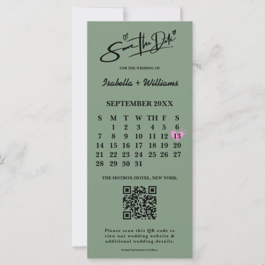 Sage Green Wedding Save the Date Calendar QR Code (Vorderseite)