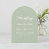 Sage Green Wedding Simple Elegante Calligraphy Arc Einladung (Stehend Vorderseite)