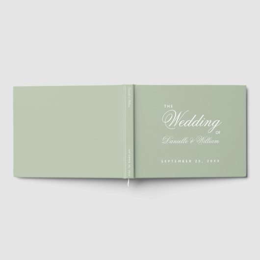 Sage Green Wedding Simple White Script Calligraphy Gästebuch (Voll)