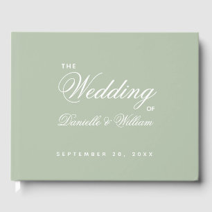 Sage Green Wedding Simple White Script Calligraphy Gästebuch