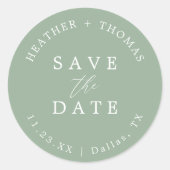 Sage Green Wedding speichert die Datumsumgebung Runder Aufkleber (Vorderseite)