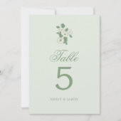 Sage Green Wedding Table Numbers Cards Einladung (Vorderseite)