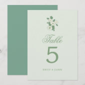 Sage Green Wedding Table Numbers Cards Einladung (Vorne/Hinten)