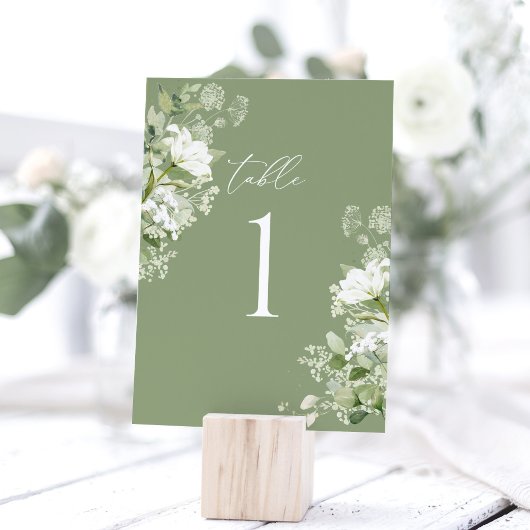 Sage Green Wedding Table Numbers, Organic Greenery