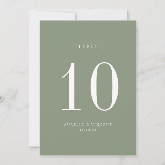 Sage Green Wedding Tischnummer Card (Vorderseite)