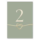 Sage Green Wedding Tischnummer mit Herz (Vorderseite)