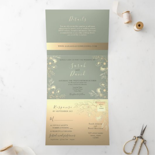 Sage Green Wedding Tri-Fold Einladung (Innenseite)