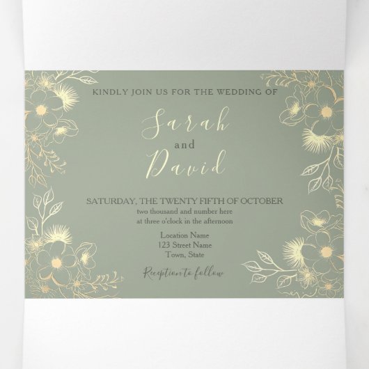 Sage Green Wedding Tri-Fold Einladung (Innenseite Mitte)