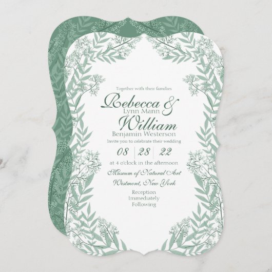 Sage Green Wedding Vintag Botanical Einladung (Vorne/Hinten)