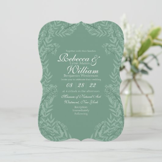 Sage Green Wedding Vintag Botanical Einladung (Stehend Vorderseite)