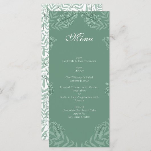 Sage Green Wedding Vintag Botanical Menu Menükarte (Vorne/Hinten)