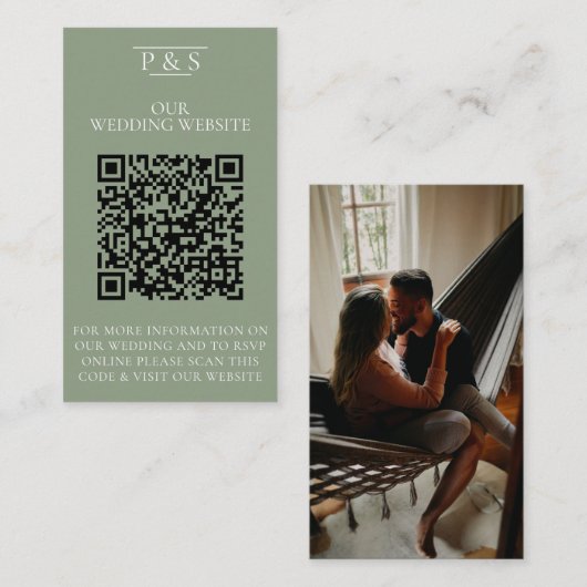 Sage Green Wedding Website QR Code Photo Rsvp    Begleitkarte (Vorne/Hinten)