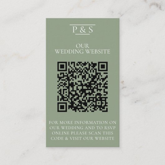 Sage Green Wedding Website QR Code Photo Rsvp Begleitkarte (Vorderseite)