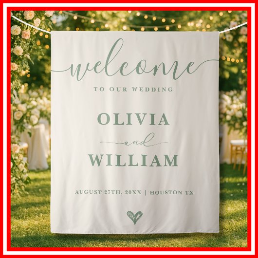 Sage Green Wedding Welcome Background Wandteppich