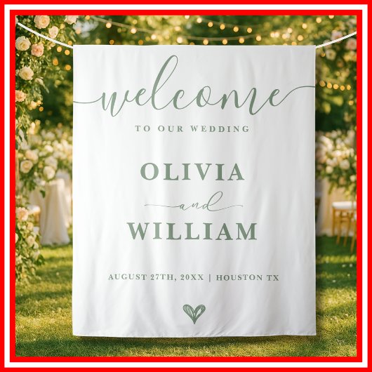 Sage Green Wedding Welcome Background Wandteppich