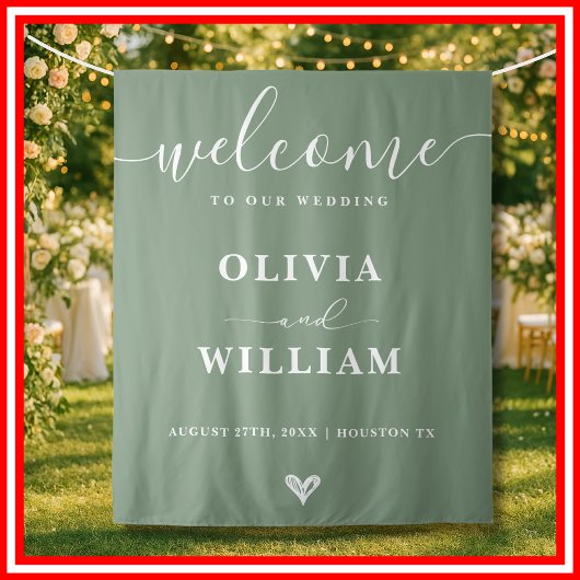 Sage Green Wedding Welcome Background Wandteppich