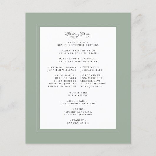 Sage Green Wedding Zeremonie Elegantes Budget Prog (Rückseite)