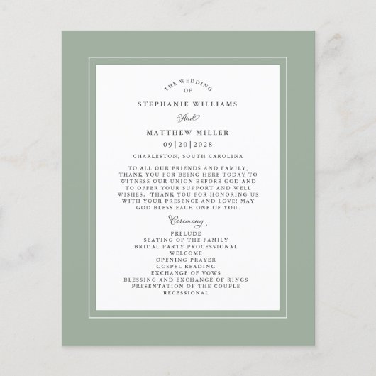 Sage Green Wedding Zeremonie Elegantes Budget Prog (Vorderseite)