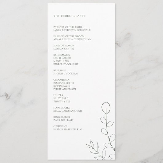 Sage Green Wedding Zeremonie Minimalistisch Elegan Programm (Rückseite)