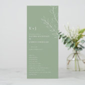 Sage Green Wedding Zeremonie Minimalistisch Elegan Programm (Stehend Vorderseite)
