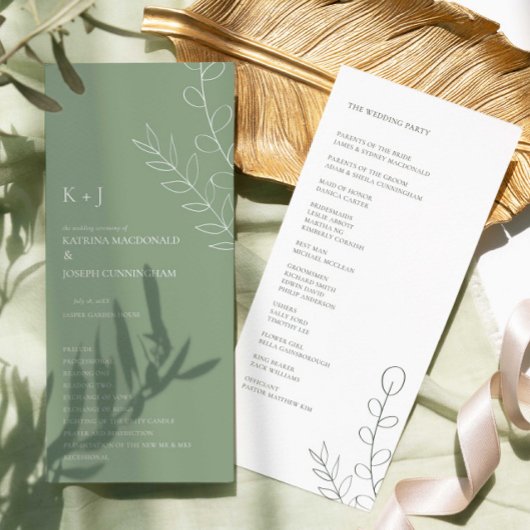 Sage Green Wedding Zeremonie Minimalistisch Elegan Programm
