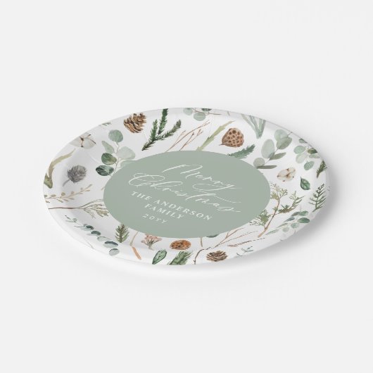 Sage Green Weihnachten minimale botanische Pappteller (Schrägansicht)