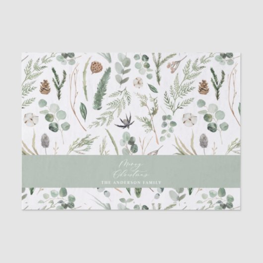 Sage Green Weihnachten minimale botanische Seidenpapier (Vorderseite)