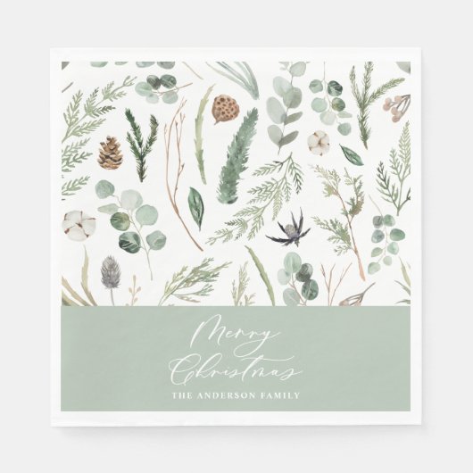 Sage Green Weihnachten minimale botanische Serviette (Vorderseite)
