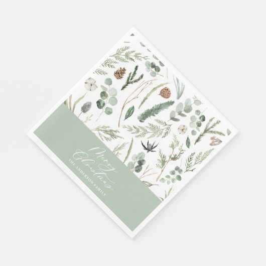 Sage Green Weihnachten minimale botanische Serviette (Ecke)