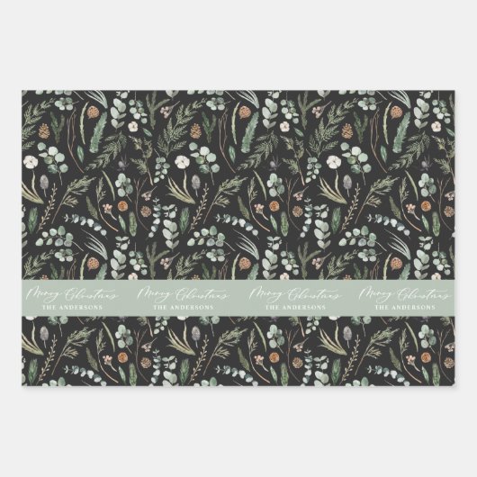 Sage green Weihnachten modern minimalbotanisch Geschenkpapier Set (Vorderseite 2)