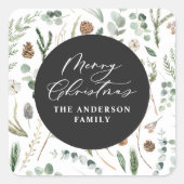 Sage green Weihnachten modern minimalbotanisch Quadratischer Aufkleber (Vorderseite)