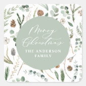 Sage green Weihnachten modern minimalbotanisch Quadratischer Aufkleber (Vorderseite)