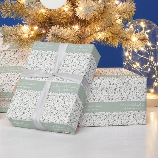 Sage green Weihnachten Moderne minimale botanische Geschenkpapier (Feiertage)
